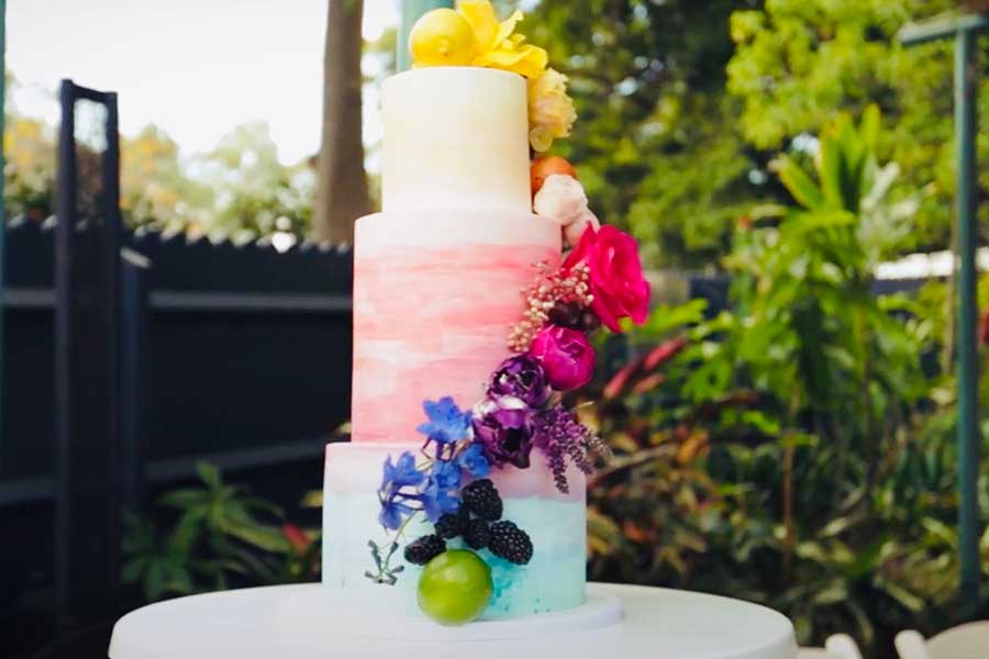 same-sex wedding rainbow cake