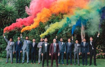 same sex wedding rainbow smoke