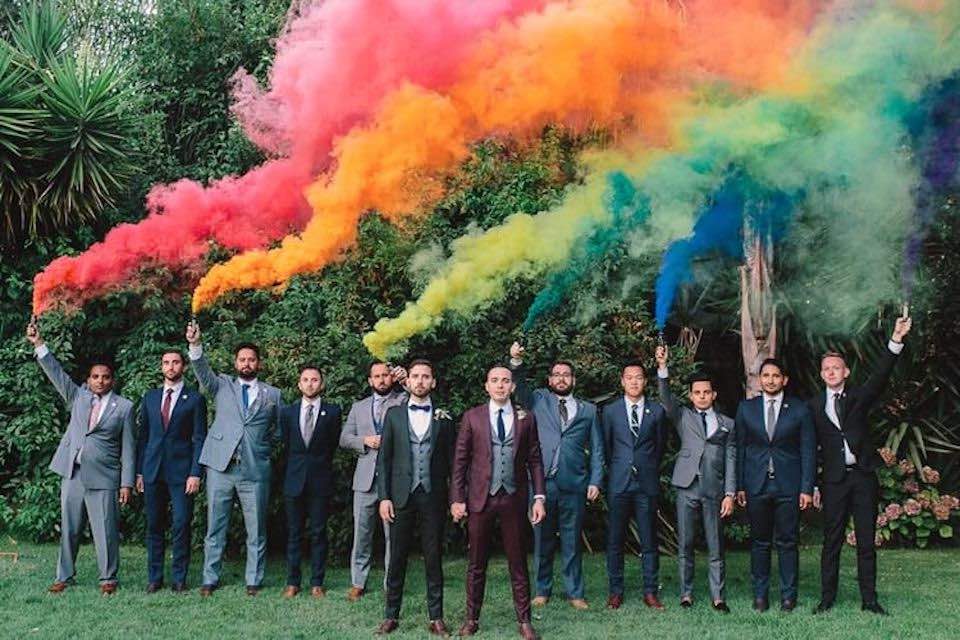 same sex wedding rainbow smoke