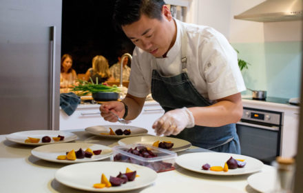 CHEFIN Executive Chef Winston Zhang Plating a private dinner