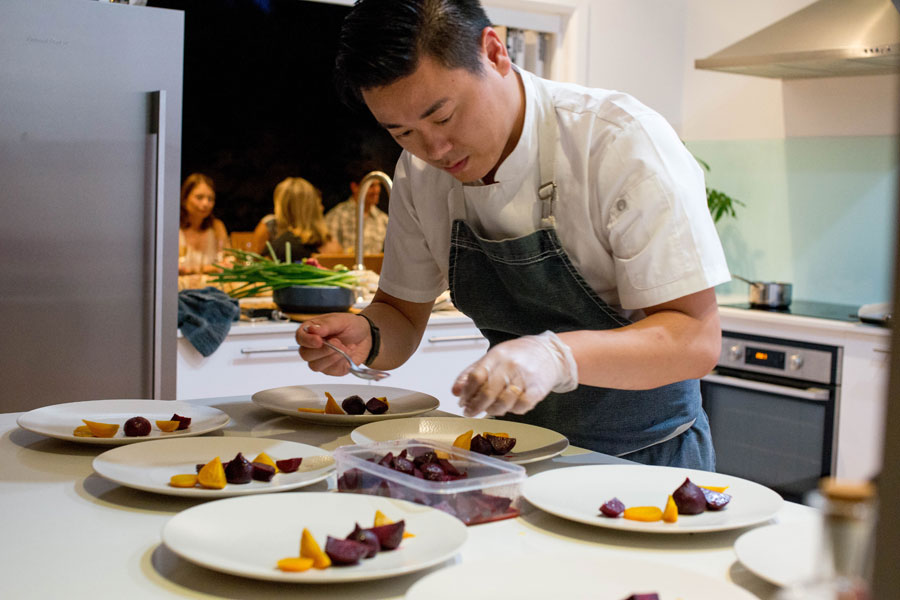 CHEFIN Executive Chef Winston Zhang Plating a private dinner