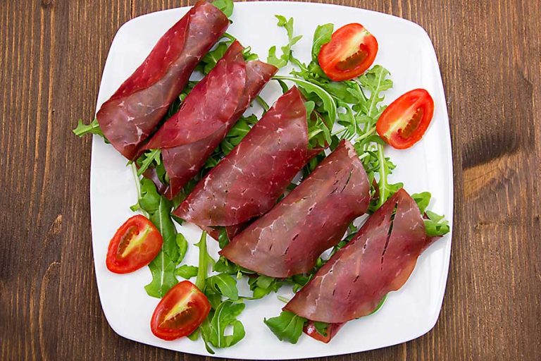 Bresaola is airdried, salted beef, that has been aged two or three months.