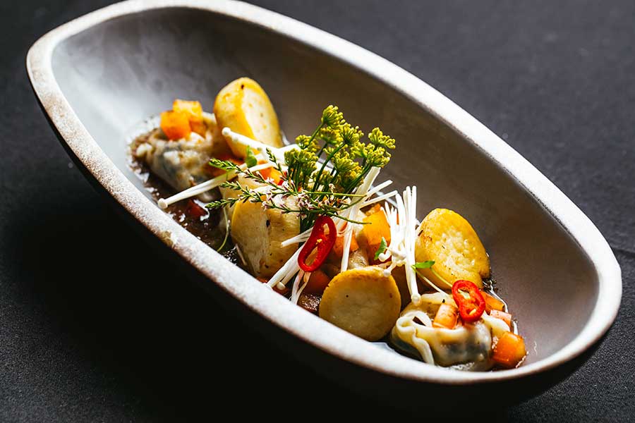 vegetarian shared plates with mixed mushrooms