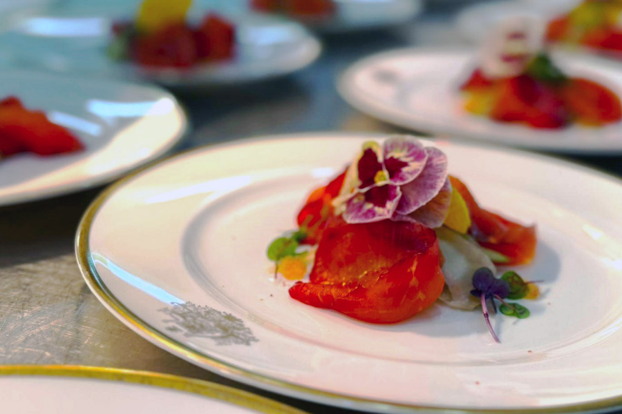 Kingfish ceviche with finger lime, coconut dressing from chef Mani