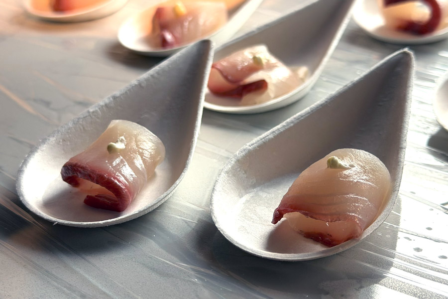 Kingfish Sashimi, Smoked Sour cream, Tomato Ponzu from chef Winston Zhang