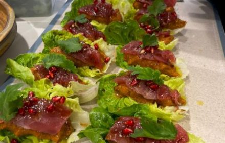 Chef Anton Pivovarov Lentil kibbeh nayeh, cos lettuce, tuna