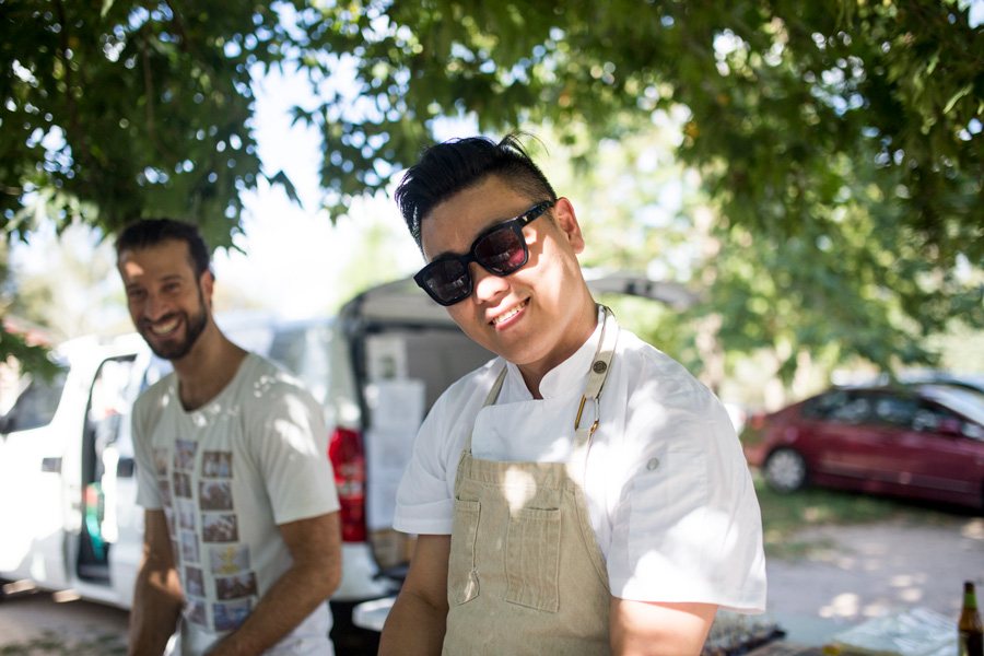private chef Winston Zhang cooking outdoor happily