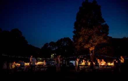 outdoor christmas party in the evening