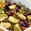 roasted brussels sprouts with grapes, nuts and balsamic vinegar