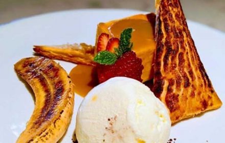 chef Graham Manvell Dulce de leche inspired dessert torch banana coconut Icecream
