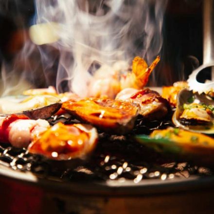 bbq seafood with smoke