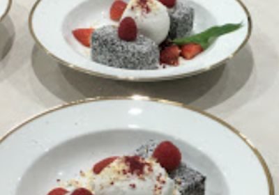 Chef Marco Bijl raspberry & black sesame dessert