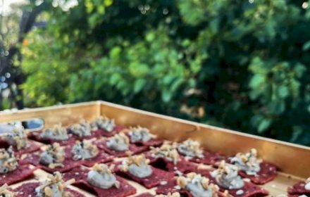 Chef Jeff Campbell Field mushrooms mouse, red velvet crostini