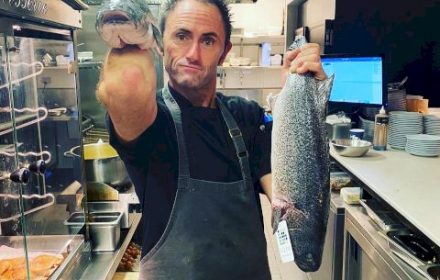 Chef Jeff Campbell holding Ocean Trout