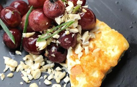 Chef Olivia Nono Grilled Feta Marinated Grapes in Honey and Cumin Toasted Cashew nuts Dish