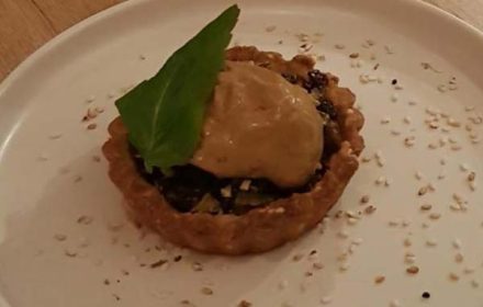 Chef Rosalin Virnik Mediterranean Mince Pie made of Crisp Tahini Pastry filled with minced fruit and pistachio nuts Dish