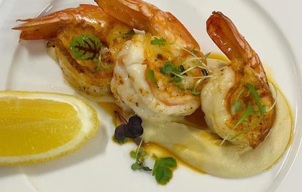 Chef Craig Wright Roasted Mooloolaba King Prawns, Celeriac, Smoked Paprika, Lemon Dish