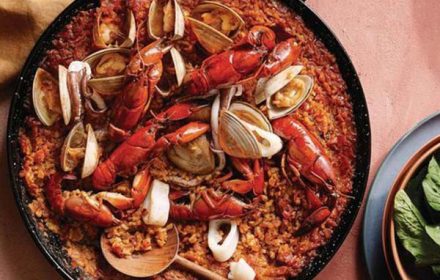 Chef Nornie Bero barbecued seafood paella Dish