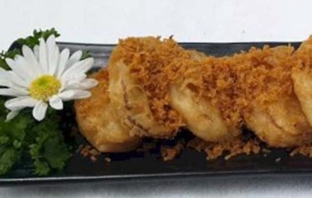 Chef Allen Lai Asian style crumbed eggplant, sweet pork mince