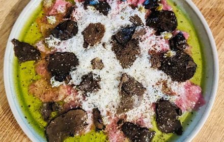 Chef Vedran Perojevic lamb backstrap carpaccio with capers, grana padano and black truffle