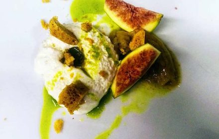 Chef Mattia Aloisio Fig Leaf Mousse, Oil, Honeycomb