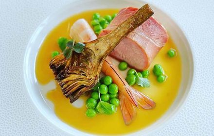 Chef Tony Moss Pork, Prawn, Pea, With Artichoke