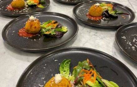 Chef Lisa Morris three cheese aranchini, gardan salad