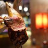 Barbecue leg of lamb on skewer