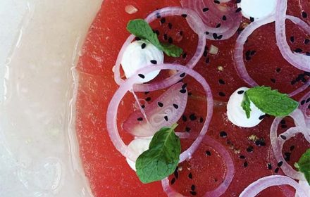Chef Ben O'donoghue Watermelon Carpaccio, Margarita Vin, Whipped Feta, Pickled Shallots, And Mint