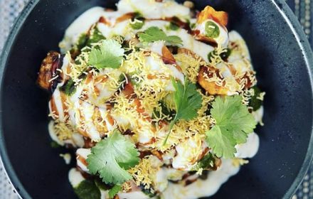 Chef Rushabh Rupani Roasted Kumara, Tea Braised Chickpea, And Lentil Chaat