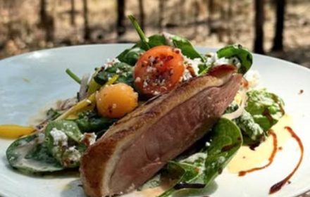 Chef Thanys Ndoye Baby Spinach, Cherry Tomatoes, Melon Balls, Quinoa, Feta, Duck Breast, And Balsamic
