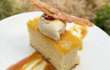 Chef Thanys Ndoye Caramelized Orange And Almond Cake, Spiced Cream Cheese, Ginger, And Orange Caramel