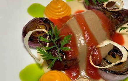Chef Giuseppe Palminteri Beef liver in two consistencies, pumpkin and onions