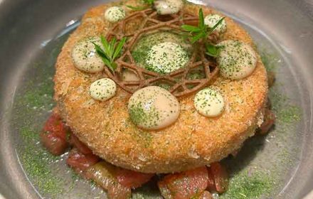 Chef Giuseppe Palminteri Crispy porcini mushroom, soy mayonnaise, foam, tomato and parsley powder