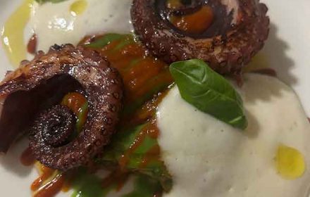 Chef Giuseppe Palminteri Grilled octopus on eggplant parmesan