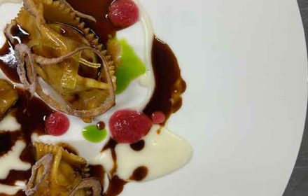 Chef Giuseppe Palminteri Ravioli del plin stuffed with tuna and a variation of onions
