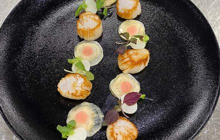 Chef. Boubarcar Ba Grilled Scallops, with vegetables and pickles
