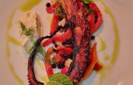 Chef Ziaul Alam Moushi Grilled Octopus leg with Roast capsicum salsa and Smokey Almond sauce