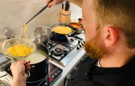 a chef boiling pasta
