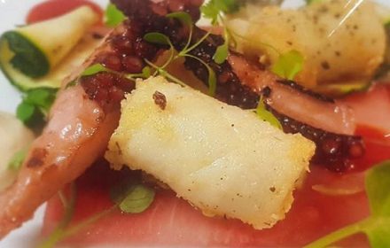 Chef Raffaele de Falco Charred octopus, watermelon crispy fish & citrus
