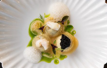 Chef Raffaele de Falco Delicate Seafood Ravioli, Citrus Emulsion & Caviar