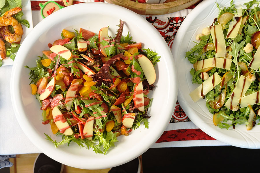 beetroot apple salad, horseradish rasberrry dressing