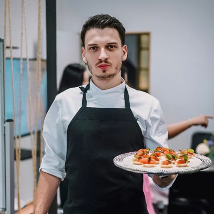 chef Vaclav Vit presenting canapés to guests
