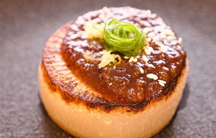 Japanese Daikon with black miso sauce dish by Chef Jay Park
