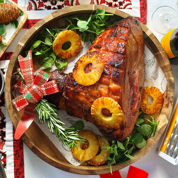 pipeapple brown sugar glazed ham top shot